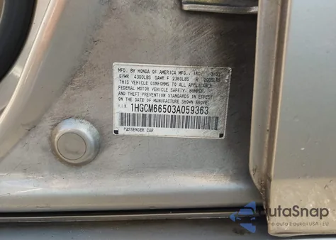 2003 Honda Accord 3.0 Ex из США, поврежденный, VIN 1HGCM66503A059363